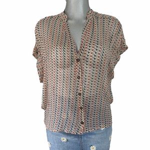 Bird Dove Novelty Print Blouse Top Sheer Boho Vacation Lightweight Ethereal Med